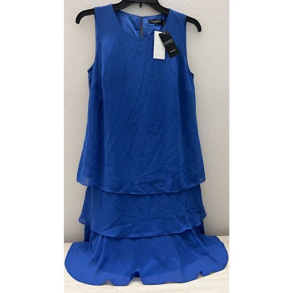 Lauren Ralph Lauren LRL Women’s Sz 2 Blue Flowy  3-Tiered Sleeveless Dress $125 - Picture 1 of 8